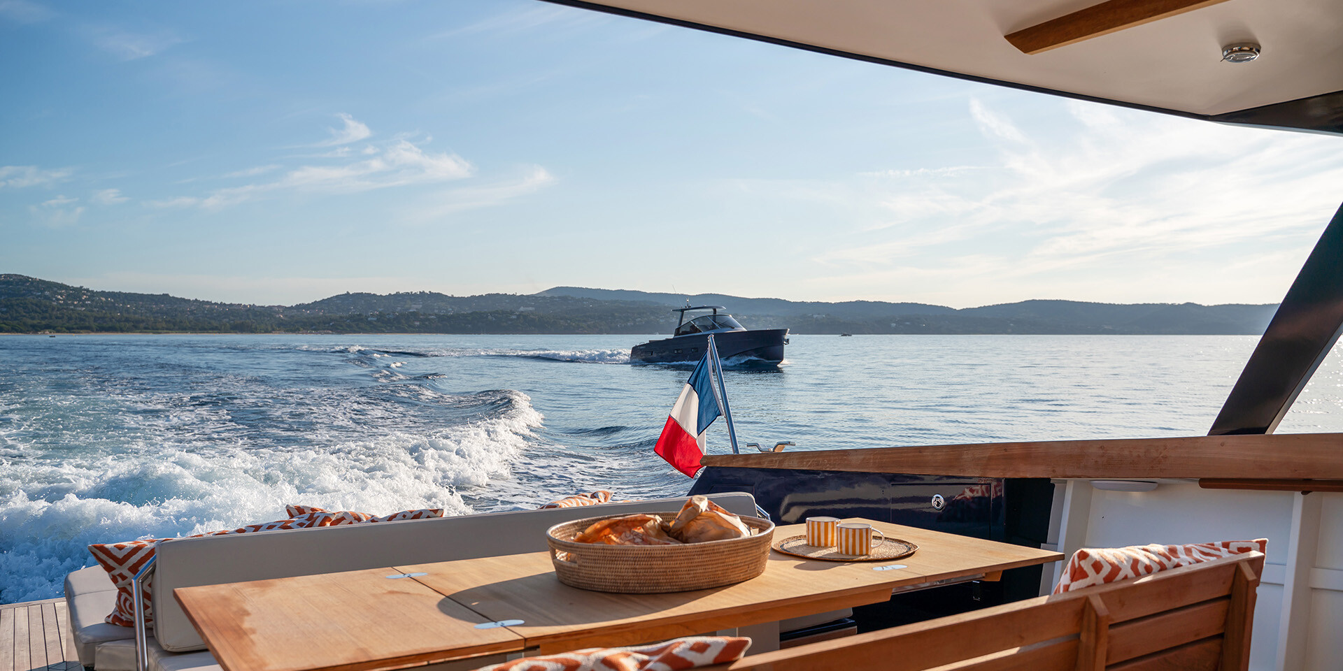 Breakfast on a boat with a sea view